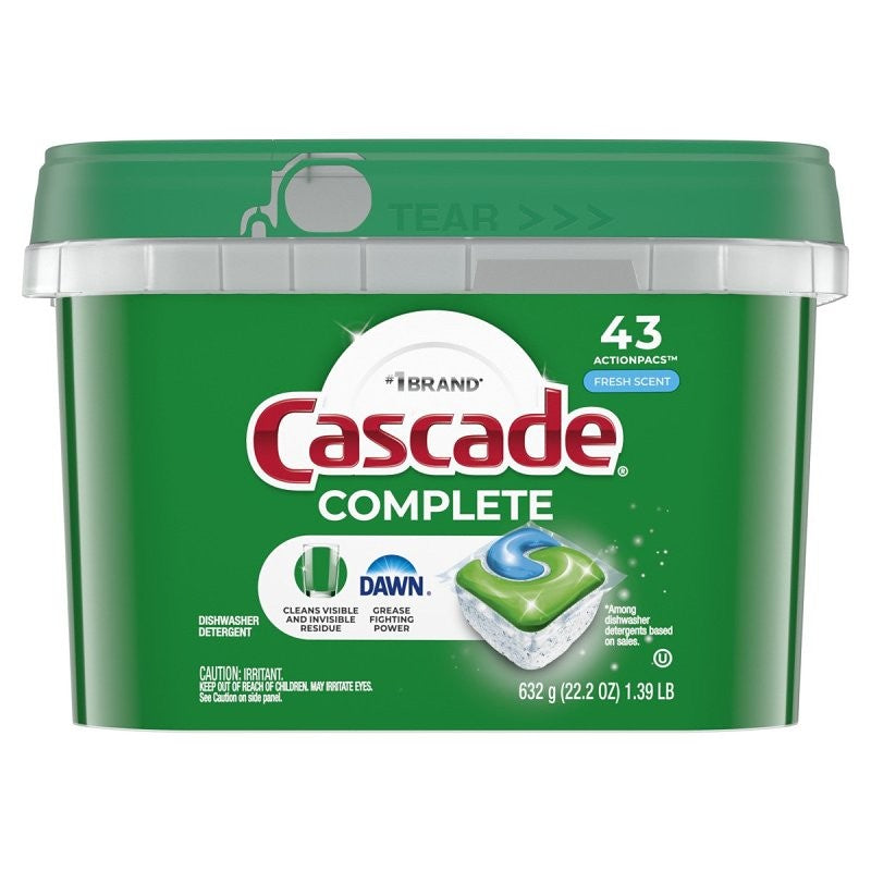 Cascade 06070 Dishwasher Detergent Pod, 43 Count, Pouch, Liquid, Fresh