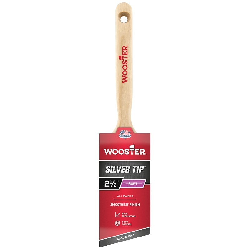 Wooster 5221-2-1/2 Paint Brush, Silver/White, Birch Hardwood Handle, 2-1/2 in W, 2-15/16 in L Bristle, Polyester Bristle