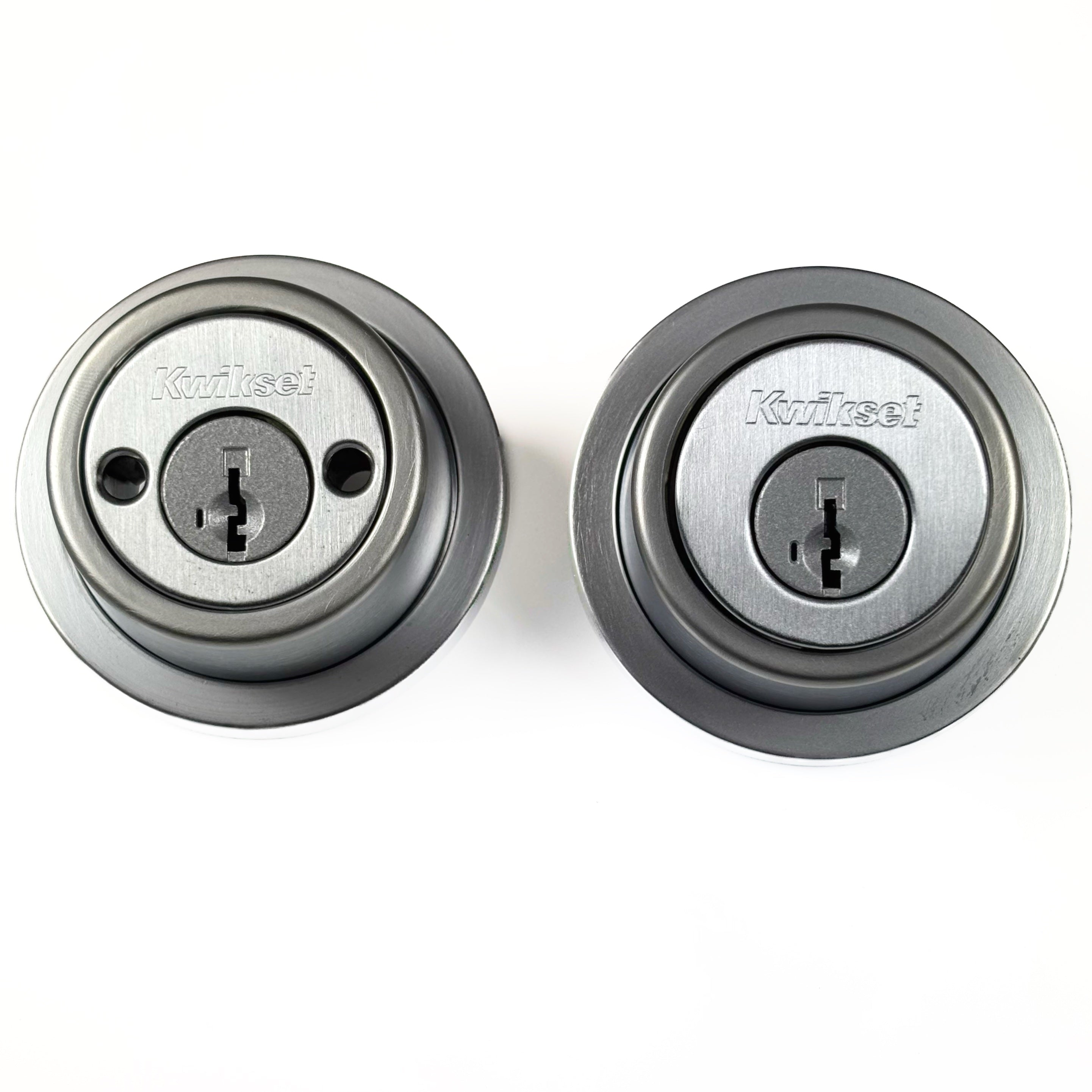 Contemporary Round Double Cylinder Smartkey Deadbolt Satin Chrome Square Latch