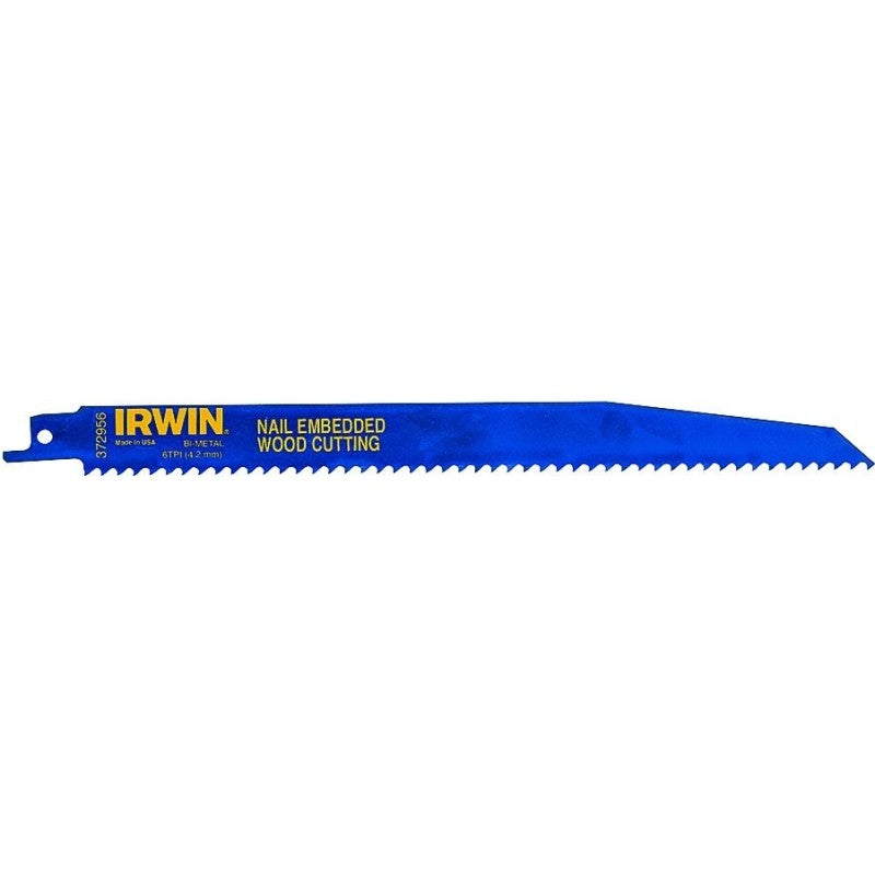 Irwin 372956 Series Reciprocating Saw Blade, Applicable Materials: Nail-Embedded Wood, Plastic, Wood, 2 in W, 9 in L