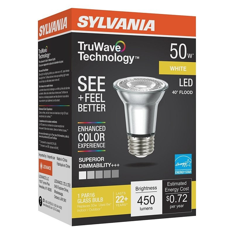 Sylvania 40930 Natural LED Bulb, Spotlight, PAR16 Lamp, E26 Lamp Base, Dimmable, Cool White Light, 3000 K Color Temp