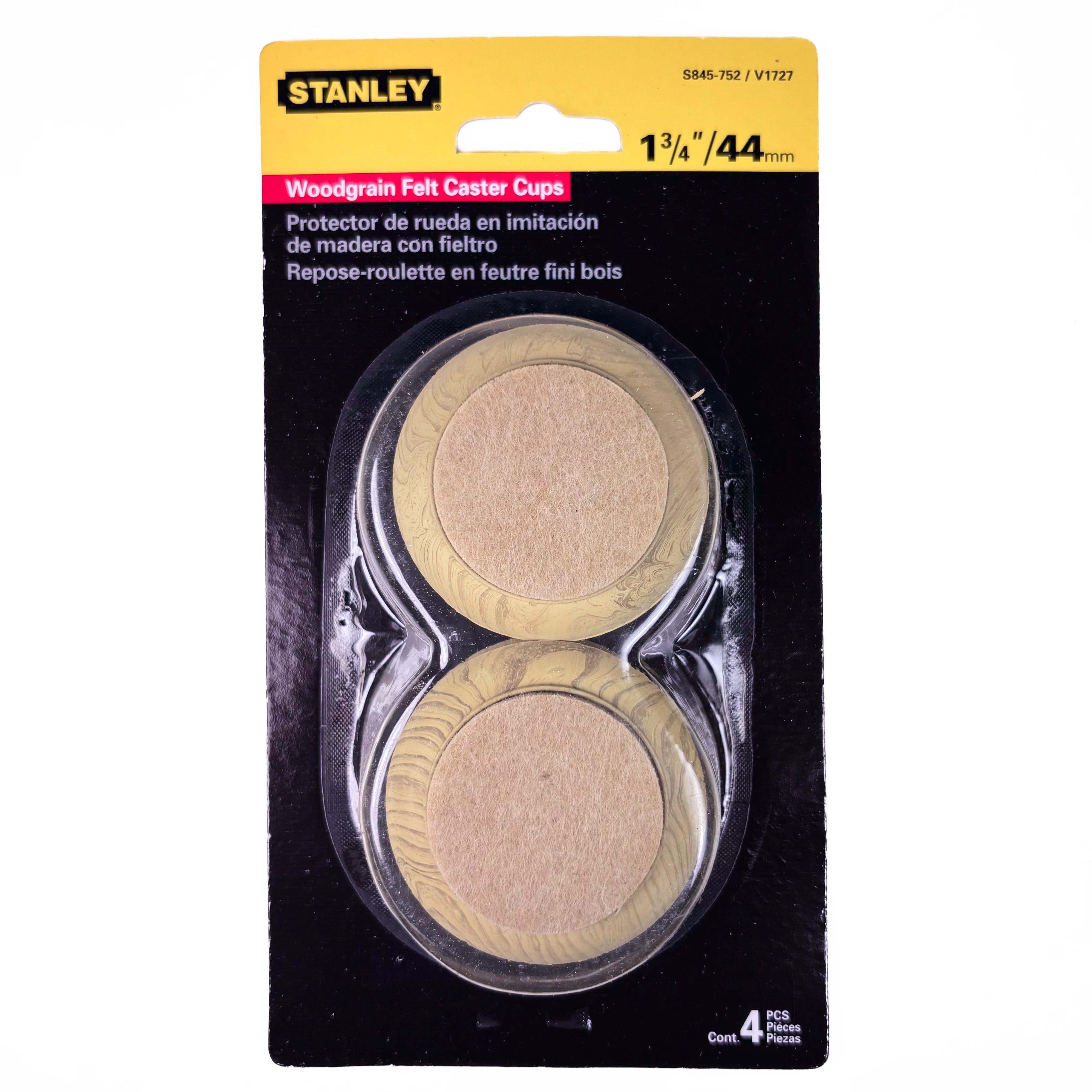 Felt Bottom Caster Cups 1-3/4 Inch Round Woodgrain Natural 4 Pack