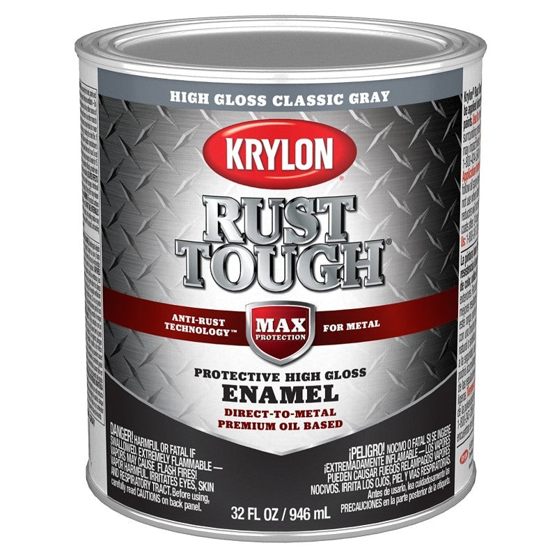 Krylon Rust Tough K09716008 Rust Preventative Paint, Gloss, Classic Gray, 1 qt, 400 sq-ft/gal Coverage Area (Pack of 2)