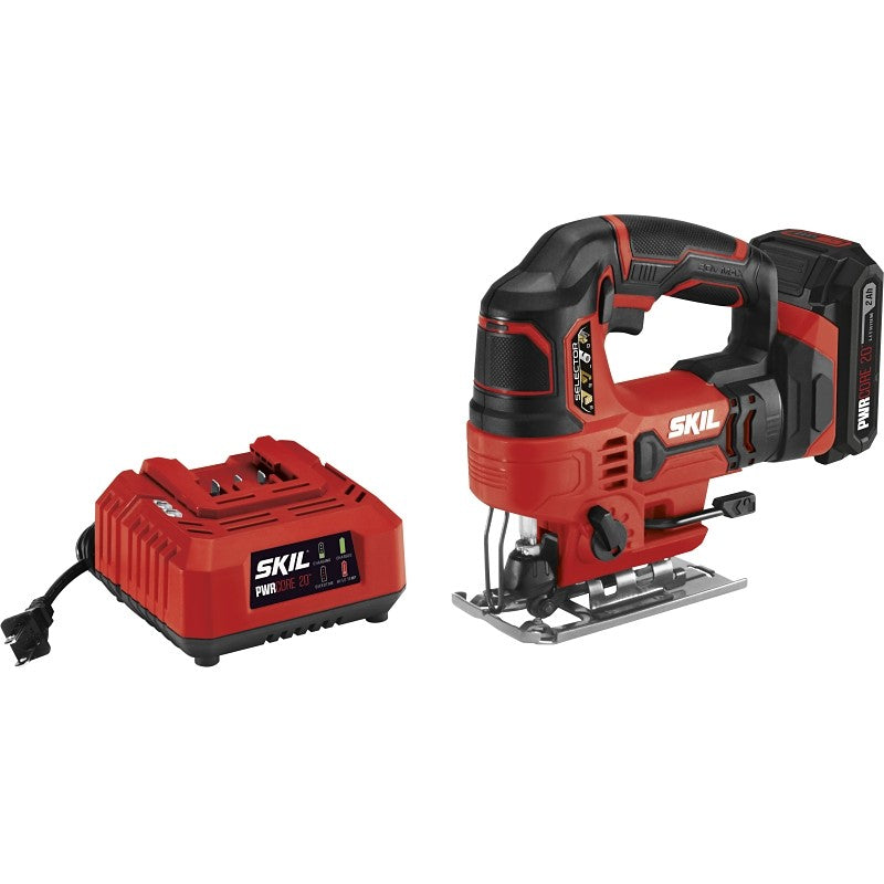 Skil JS820202 Jig Saw Kit, Battery Included, 20 V, 2 Ah, 15/32 to 4-11/16 in Cutting Capacity, 1 in L Stroke