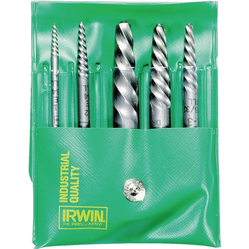 Irwin 53535 Screw Extractor Set, 5-Piece, Steel, Specifications: Spiral Flute