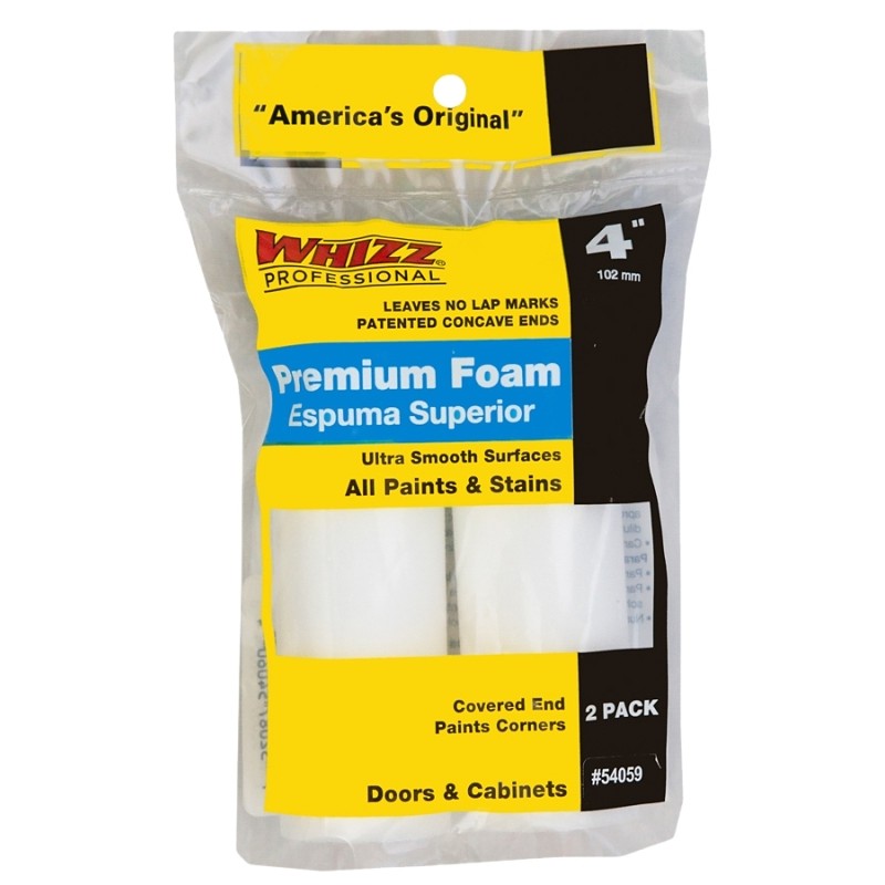 Whizz 54059 Mini Roller Cover, 4 in L, Foam Cover, White