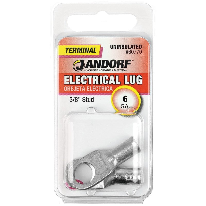 Jandorf 60770 Electrical Lug, 6 AWG Wire, 3/8 in Stud, Copper Contact