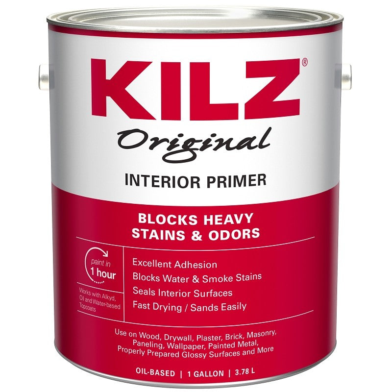 Kilz 10001 Primer, Oil Base, White, 1 gal, Can (Pack of 4)