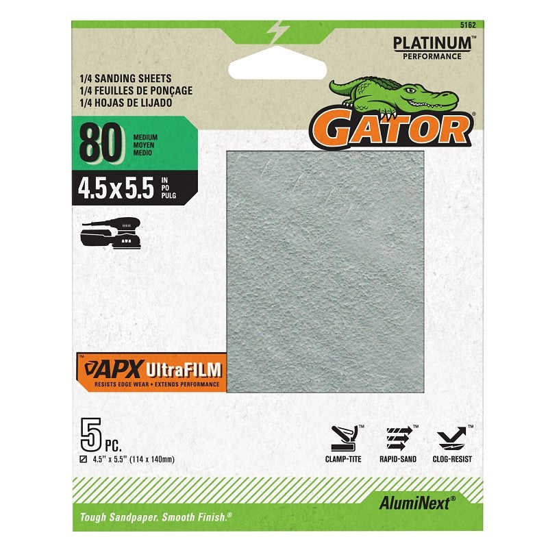 Gator 5162 Sand Paper, 4-1/2 in W, 5-1/2 in L, 80 Grit