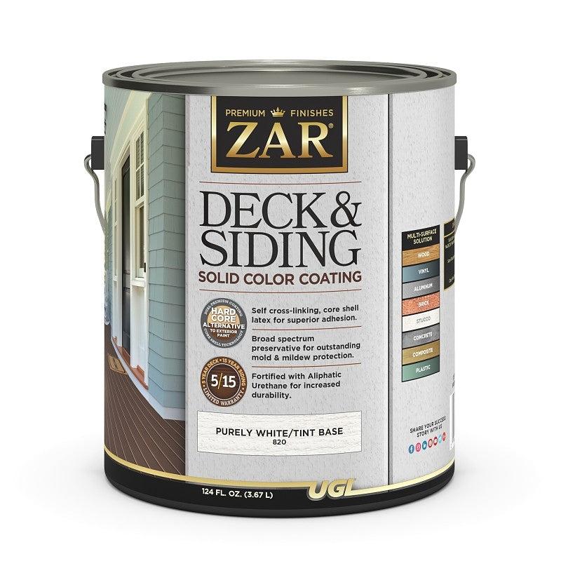 ZAR 82013 Deck and Siding Solid Color Coating, Light Tint Base/Purely White, Liquid, 1 gal