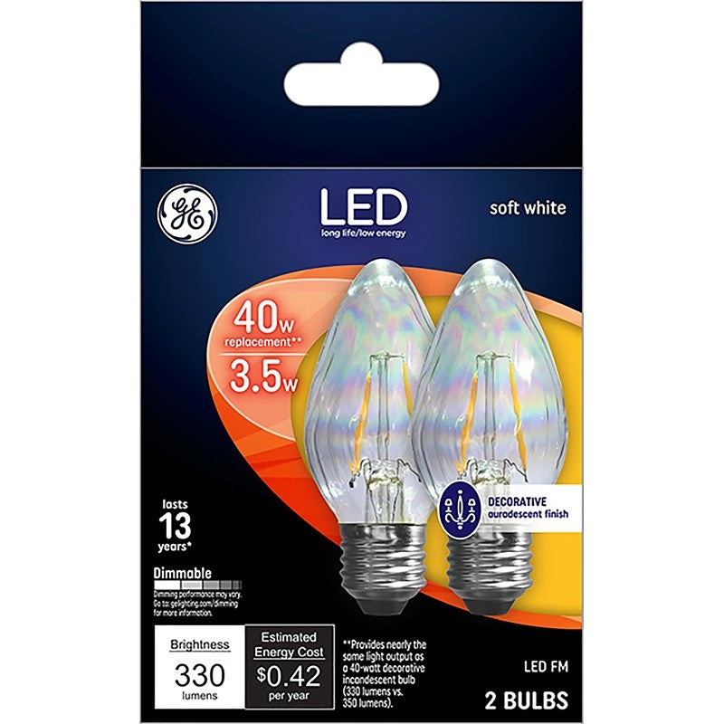 GE 93103494 Light Bulb, Decorative, Flame Lamp, 40 W Equivalent, Medium Lamp Base, Dimmable, Clear, Soft White Light