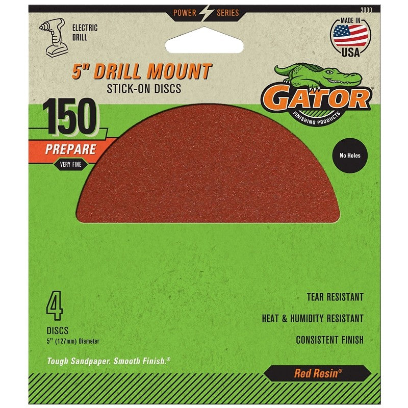 Gator 3000 Sanding Disc, 5 in Dia, 150 Grit, Fine, Aluminum Oxide Abrasive
