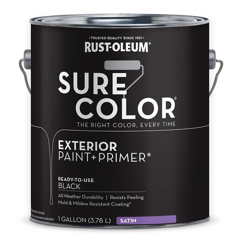 Rust-Oleum Sure Color 394677 Exterior Paint and Primer, Water, Satin, Black, 1 gal Can, 400 sq-ft/gal Coverage Area (Pack of 2)