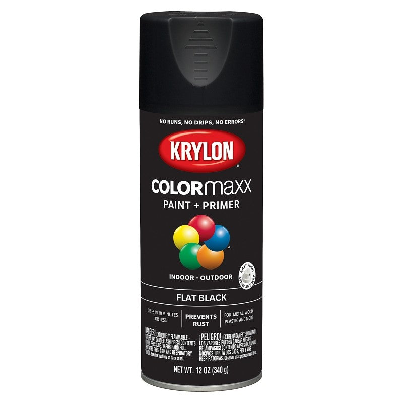 Krylon K05546007 Enamel Spray Paint, 12 oz Can, 25 sq-ft Coverage Area, Solvent Base, Flat, Black