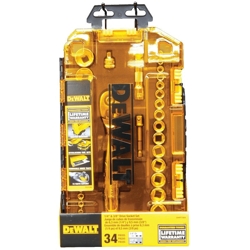 DEWALT DWMT73804 Socket Set, 34-Piece, Chrome Vanadium, Polished Chrome Vanadium