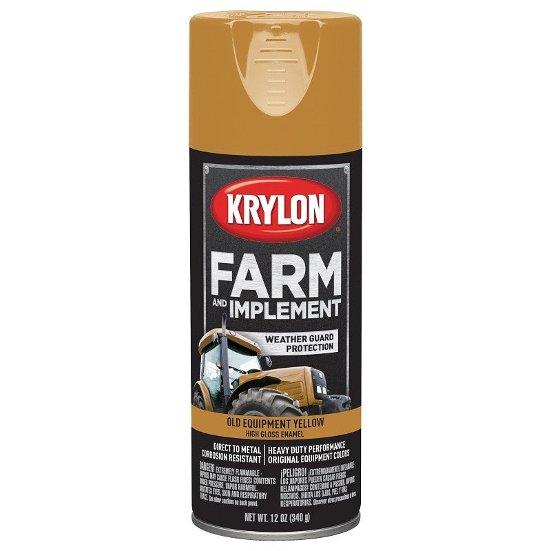Krylon K01953000 Farm Equipment Spray, 12 oz, 20 sq-ft Coverage Area, Lacquer Base, High-Gloss, Old Equipment CAT Yellow (Pack of 6)