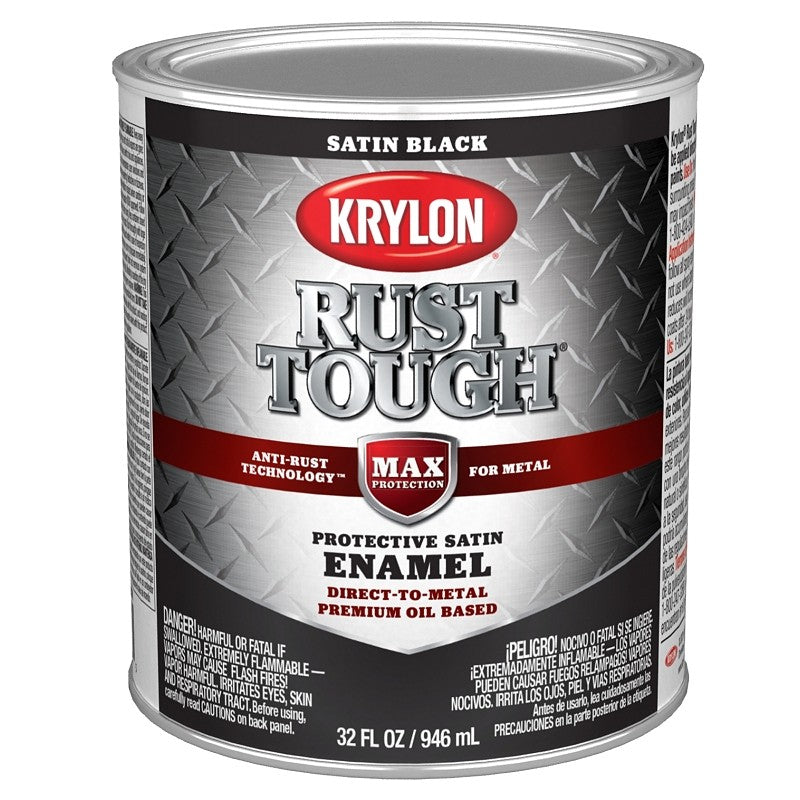 Krylon Rust Tough K09707008 Rust Preventative Paint, Satin, Black, 1 qt, 400 sq-ft/gal Coverage Area (Pack of 2)