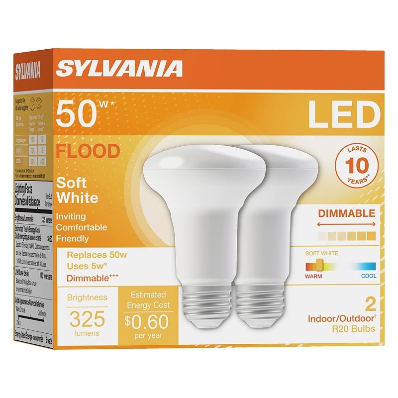 Sylvania 73993 LED Bulb, Flood/Spotlight, R20 Lamp, 35 W Equivalent, E26 Lamp Base, Dimmable, Warm White Light