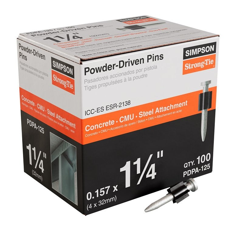 Simpson Strong-Tie PDPA PDPA-125 Powder-Driven Pin, 0.157 in Dia Shank, 1-1/4 in L, Steel, Galvanized