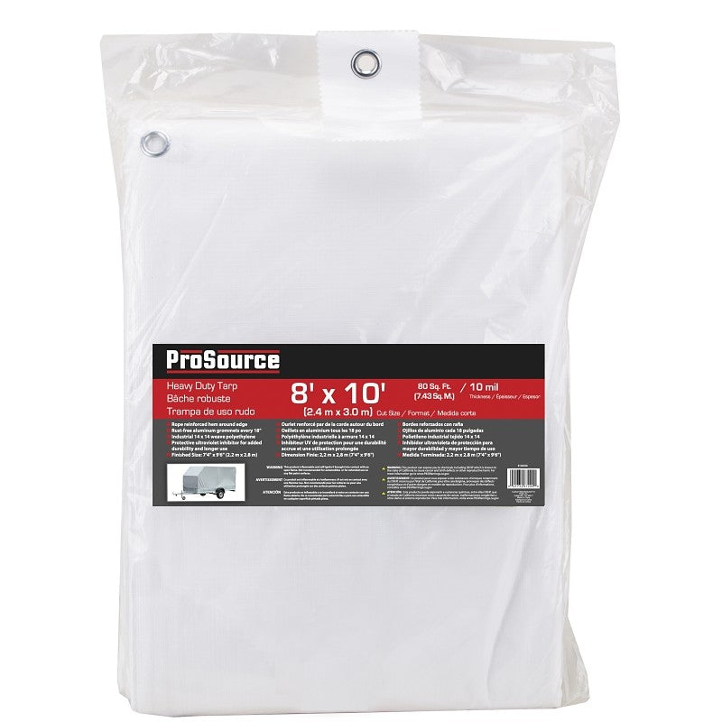 ProSource TW0810 Tarp, 10 ft L, 8 ft W, 10 mil Thick, Plastic, White