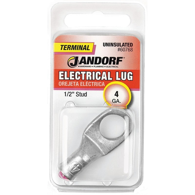 Jandorf 60768 Electrical Lug, 4 AWG Wire, 1/2 in Stud, Copper Contact