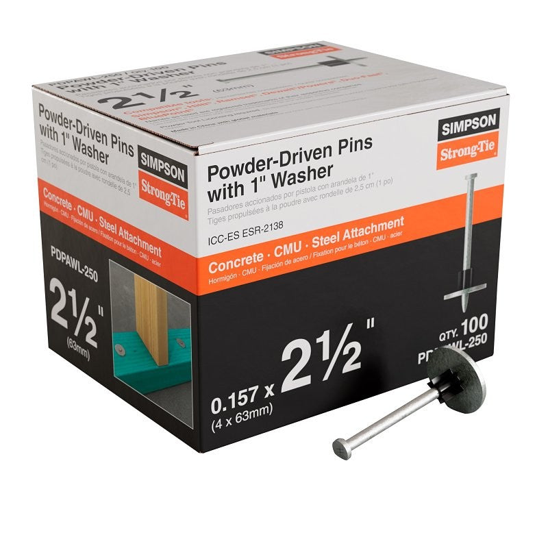 Simpson Strong-Tie PDPAWL Series PDPAWL-250 Drive Pin, 0.157 in Dia Shank, 2-1/2 in L, Steel, Galvanized/Zinc, 100/PK