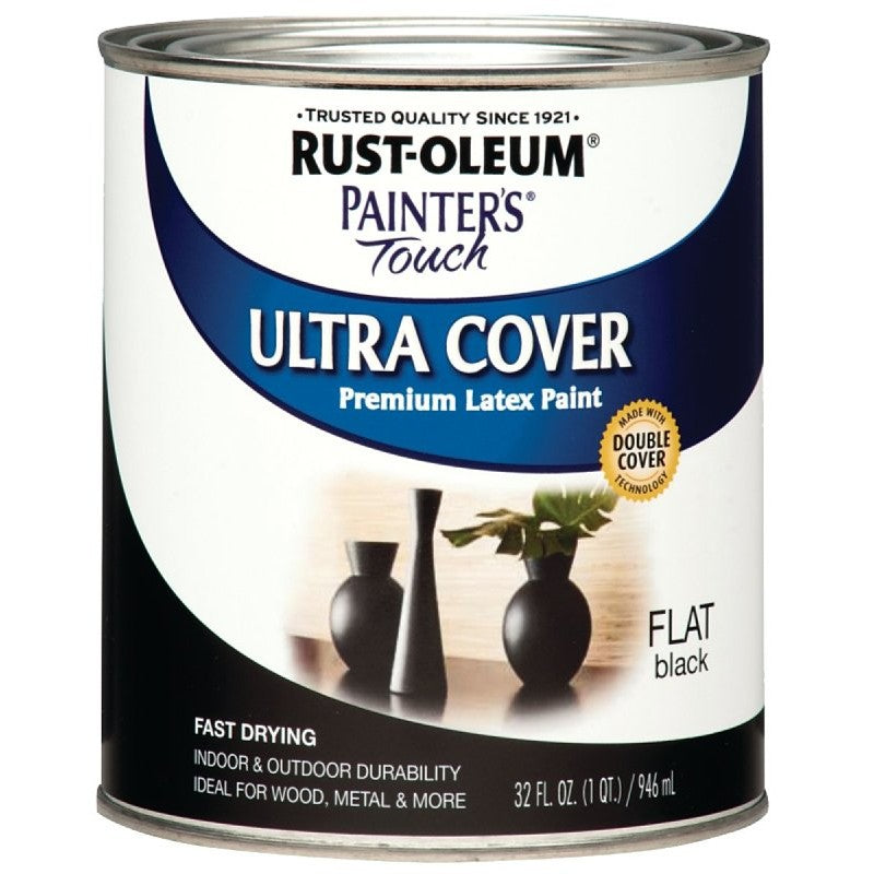 Rust-Oleum 1976502 Enamel Paint, Water, Flat, Black, 1 qt, Can, 120 sq-ft Coverage Area
