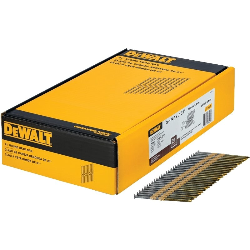 DEWALT DWRHS12D131 Series Framing Nail, Plastic Strip Collation, 3-1/4 in L, 9 Gauge, Steel, Bright, 0.13 in Diameter