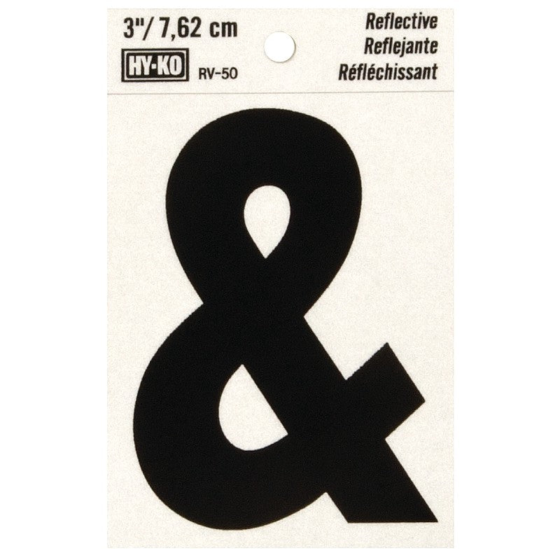 Hy-Ko RV-50/& Reflective Sign, Character: &, 3 in H Character, Black Character, Silver Background, Vinyl (Pack of 10)