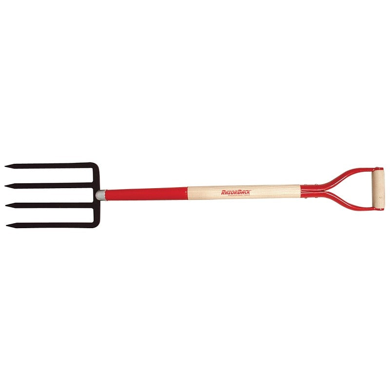Razor-Back 72103/SALD Spading Fork, 7 in W Tine, 11 in L Tines, Diamond Shaped Tine, 4-Tine, Steel Tine, 30 in L Handle
