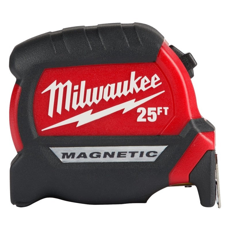 Milwaukee 48-22-1025M Tape Measure, Wide Blade, 25 ft L Blade, 1 in W Blade, Steel Blade, ABS Case, Black/Red Case