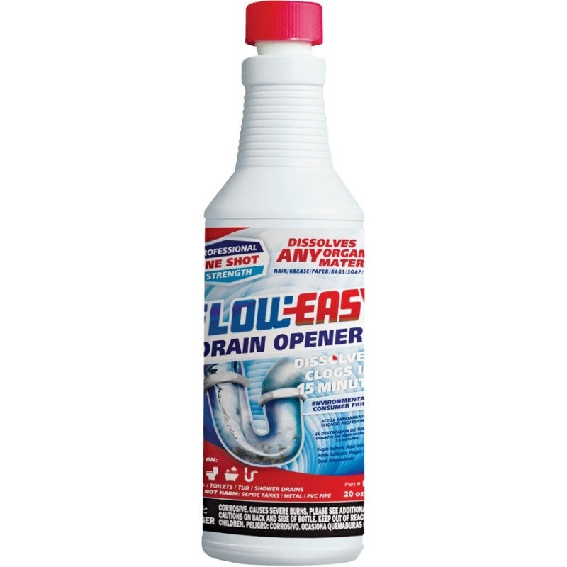Flow-Easy FE20 Drain Opener, Oily Liquid, Dark Brown, Odorless, 20 oz, Bottle (Pack of 12)