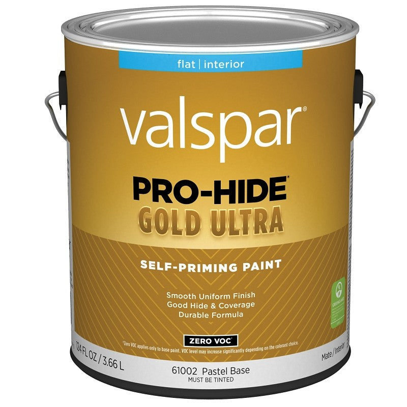 Valspar Pro-Hide Gold Ultra 6100 028.0061002.007 Latex Paint, Acrylic Base, Flat Sheen, Pastel Base, 1 gal (Pack of 4)