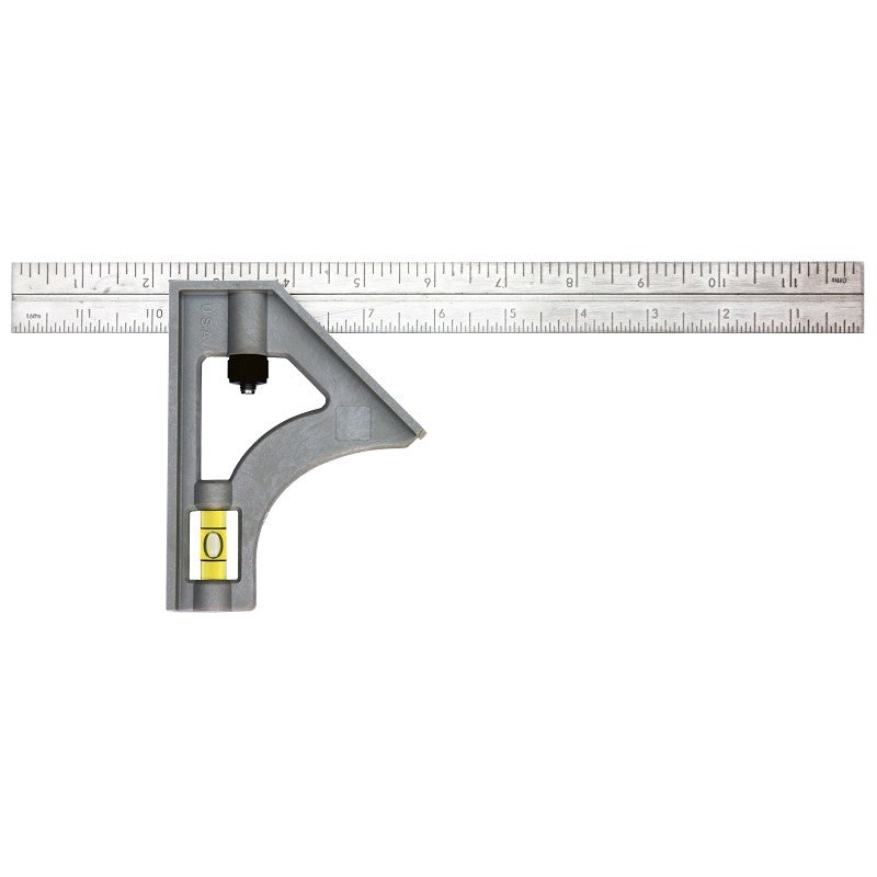 Johnson 415 Combination Square, 12 in L Blade, 1/8 in, 1/16 in, 1/32 in Graduation, Stainless Steel Blade
