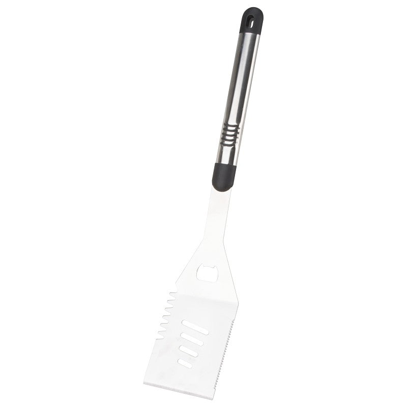 Omaha BBQ-8112443A Premium BBQ Spatula, 1.9 mm, Stainless Steel Blade, Stainless Steel, Aluminum Handle, Straight Handle