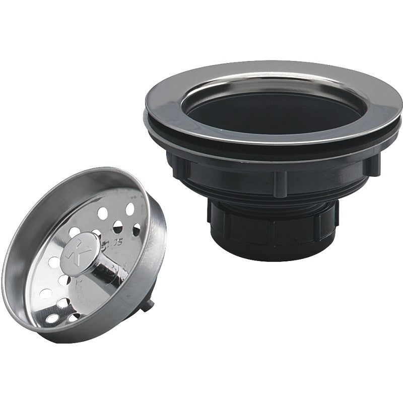 Keeney 250SS Basket Strainer with Fixed Post, 4-3/8 in Dia, Plastic, 3-1/8 in Dia Mesh, For: 3-1/2 in Dia Opening Sink