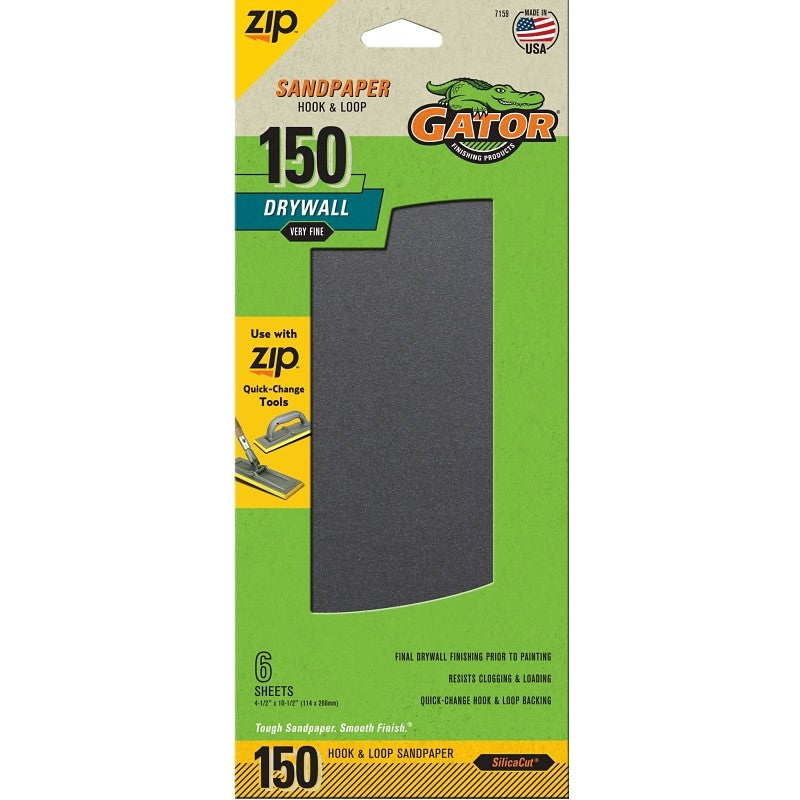 Gator 7159 Sandpaper, 10-1/2 in L, 4-1/2 in W, 150 Grit, Fine, Silicone Carbide Abrasive