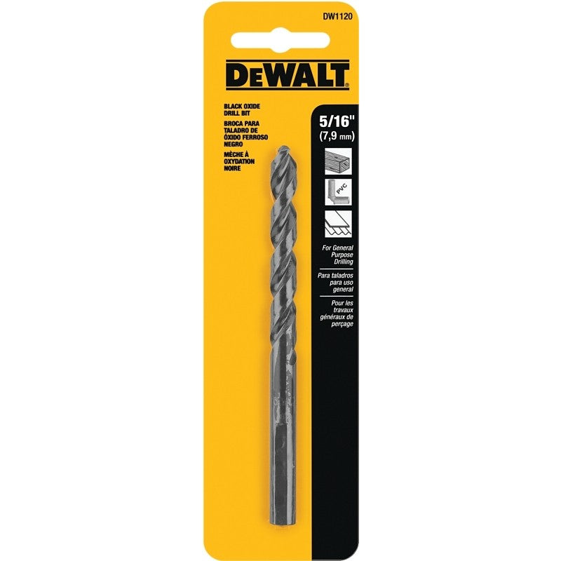 DEWALT DW1120 Jobber Drill Bit, 5/16 in Dia, 4-1/2 in OAL, Parabolic Flute, 5/16 in Dia Shank, Round Shank (Pack of 3)