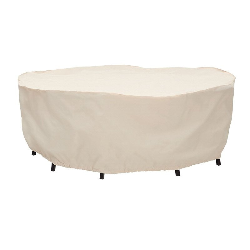 Mr. BAR-B-Q 07838BB Round Table and Chair Dining Set Cover, 30 in L, 80 in W, Elastic, Taupe