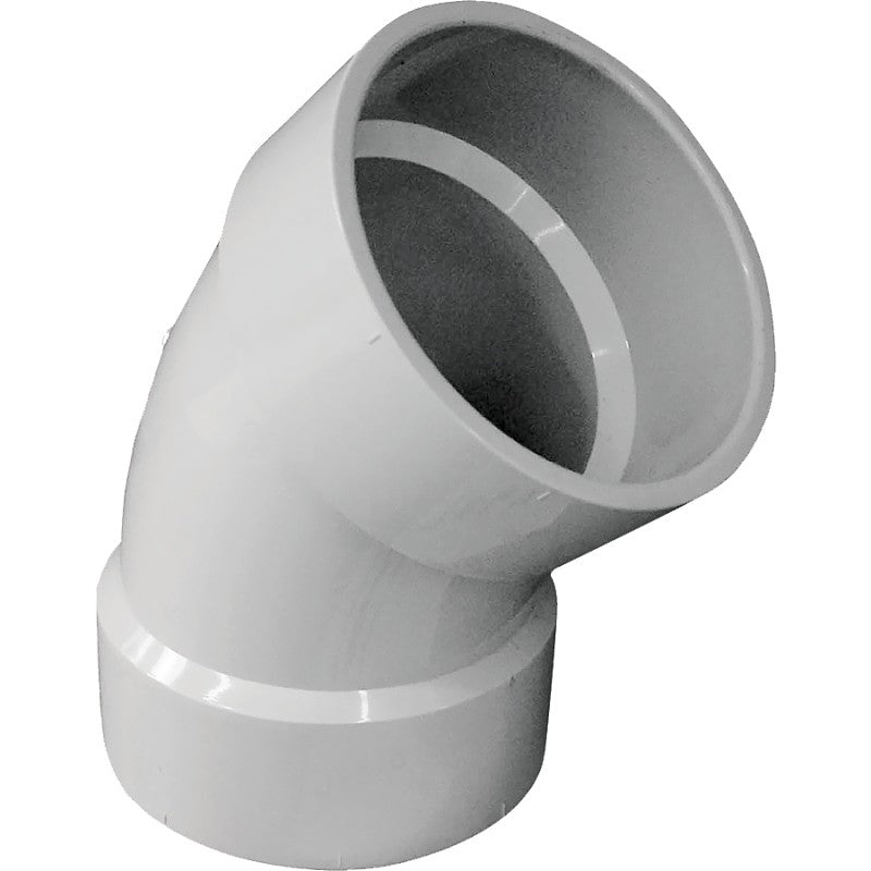 Genova 192504 Sanitary Pipe Elbow, 4 in, Hub, 45 deg Angle, PVC, White