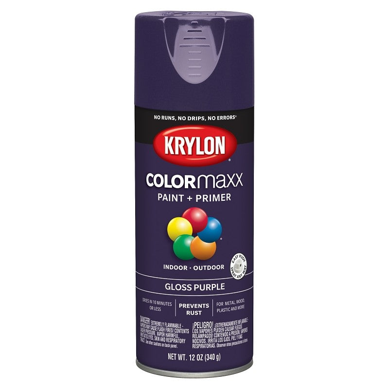Krylon K05533007 Enamel Spray Paint, 12 oz Can, 25 sq-ft Coverage Area, Solvent Base, Gloss, Purple