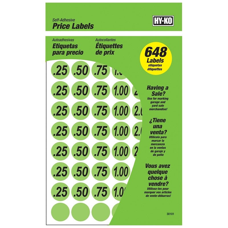 Hy-Ko 30101 Price Label, Black Legend, Neon Green Background (Pack of 10)