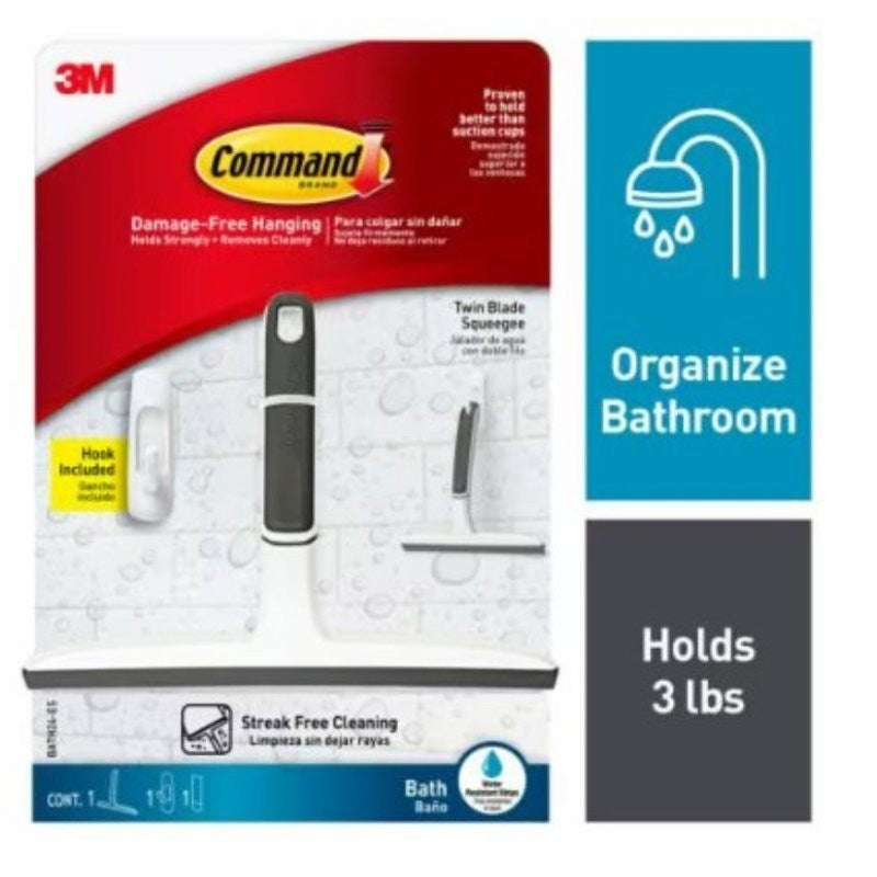 Command BATH24-ES Shower Squeegee, Stainless Steel Blade, White