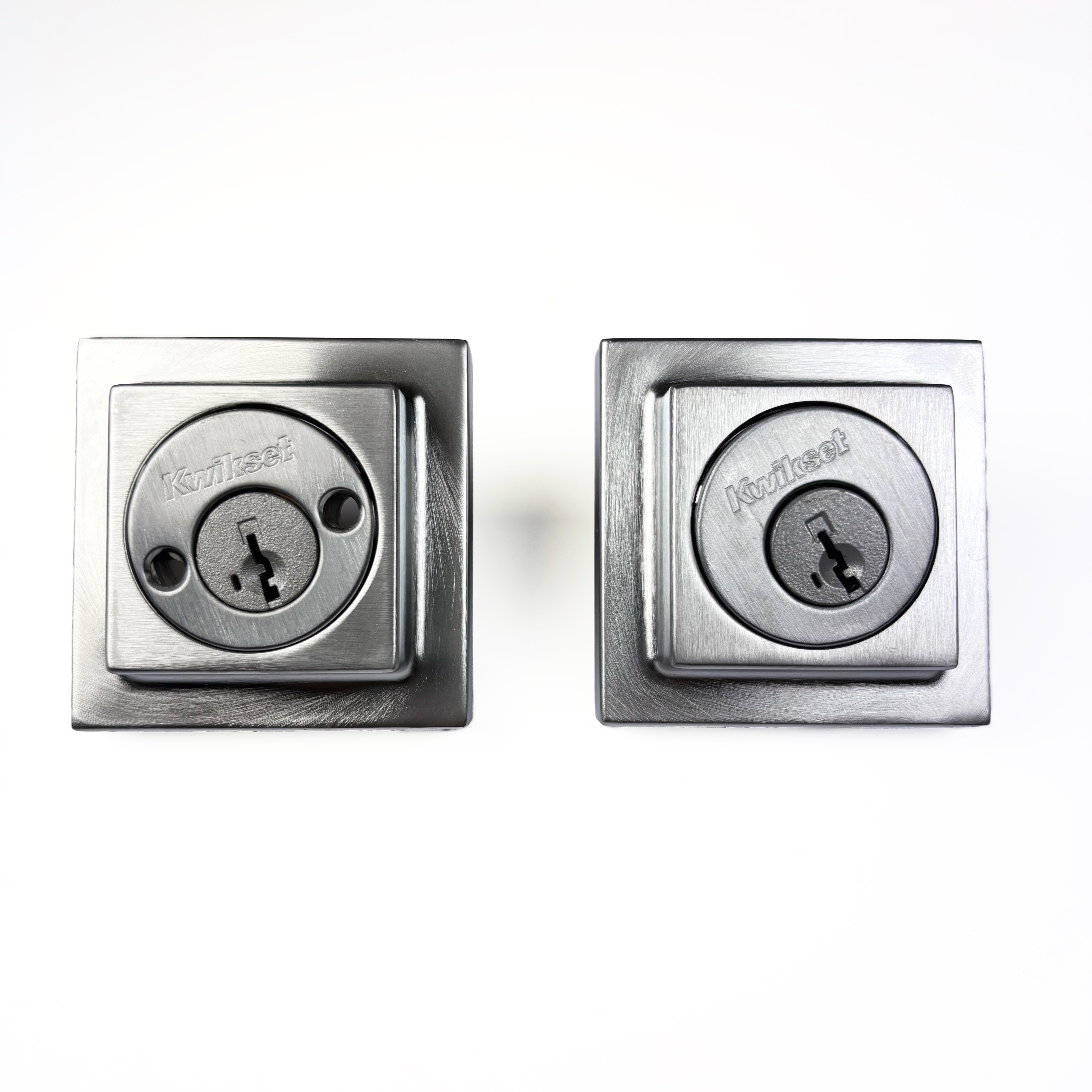 Contemporary Square Double Cylinder Smartkey Deadbolt Satin Chrome Square Corner Latch