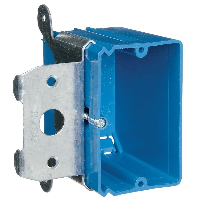 Carlon B121ADJ New Work Outlet Box, 21 cu-in, 1-Gang, PVC, Blue, Bracket