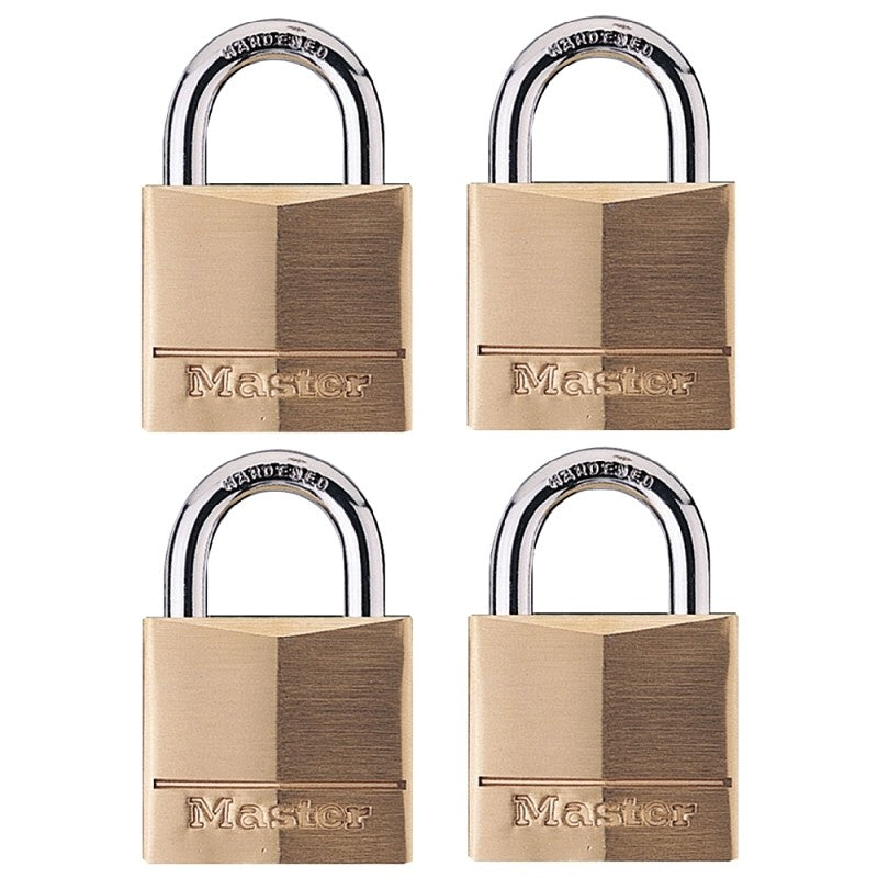Master Lock 140Q Padlock, 1-9/16 in W Body, Keyed Alike Key, 1/4 in Dia Shackle, Steel Shackle, Solid Brass Body, Gold