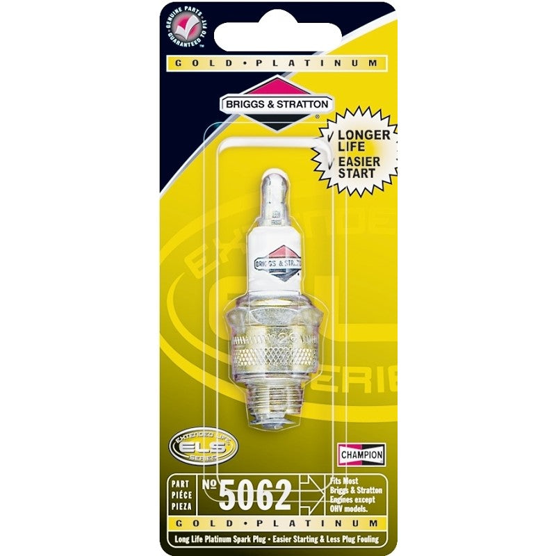 Briggs & Stratton Extended Life Series 5062K Spark Plug, 14 mm Thread, 13/16 in Hex, Platinum