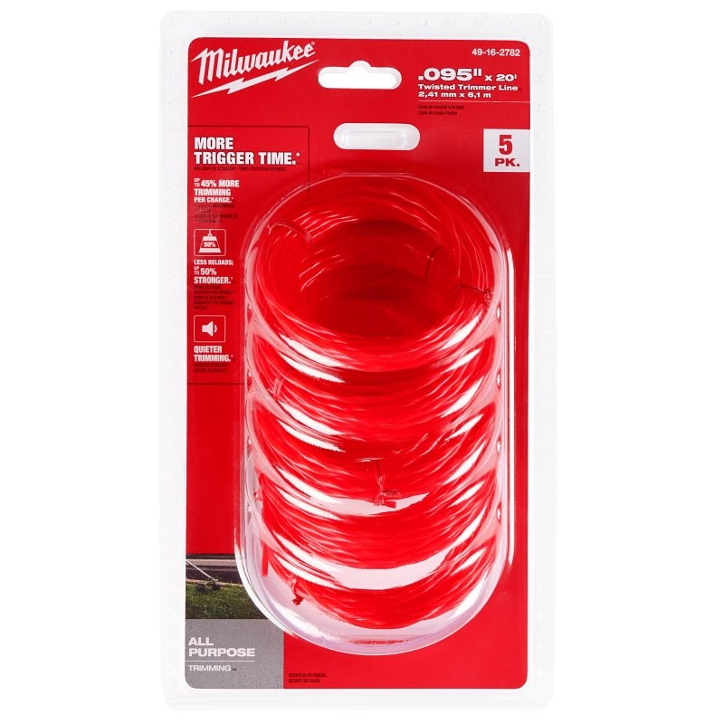 Milwaukee 49-16-2782 Trimmer Line, 0.09 in Dia, 20 ft L, Polymer, Red (Pack of 6)