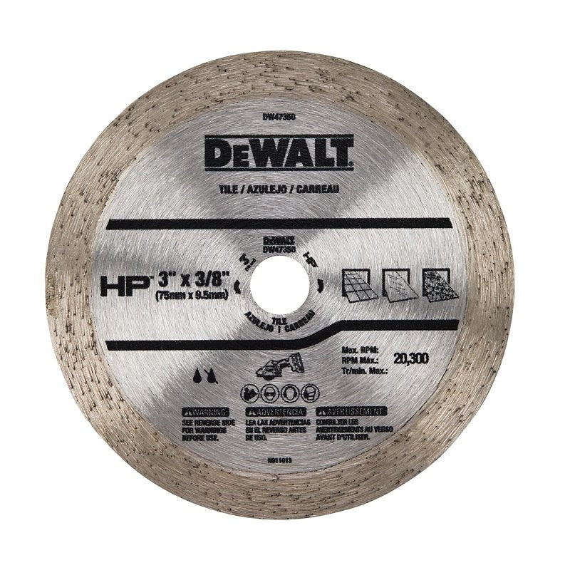 DEWALT HP Series DW47350 Tile Blade, 3 in Dia, 3/8 in Arbor