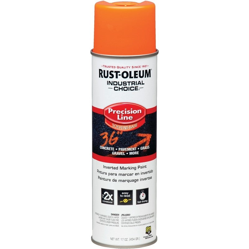 Rust-Oleum 203027 Inverted Marking Spray Paint, Semi-Gloss, Fluorescent Orange, 17 oz, Can